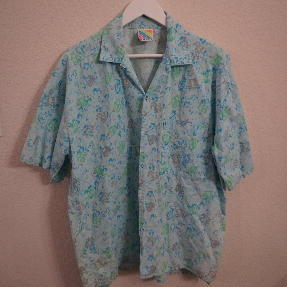 VTG 80's/90's Surf Gear button up- blue all over print Size Large